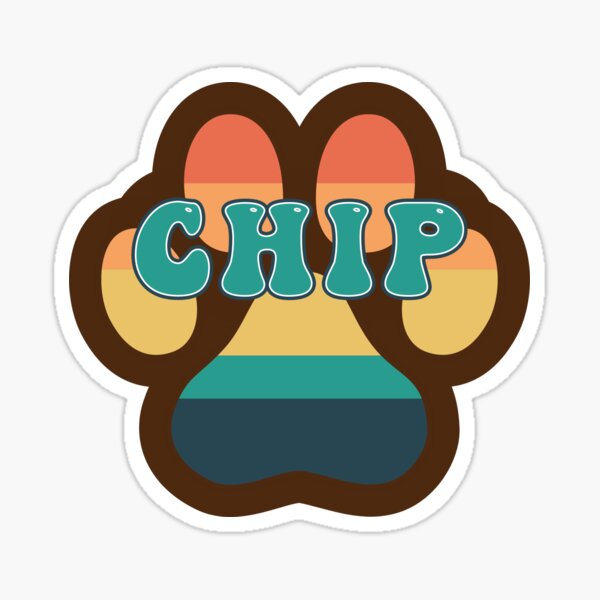"Chip Dog Name Vintage Sunset Paw Prints on Brown Chip Dog Name