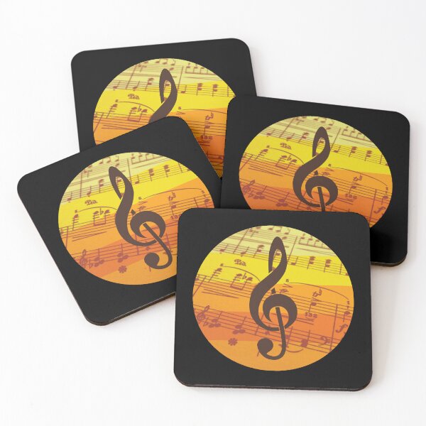 Item preview, Treble clef on a retro sunset background with notes on a staff designed and sold by Grepthor.