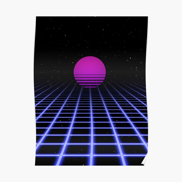 80s Digital Horizon - Sunset Aesthetic Poster