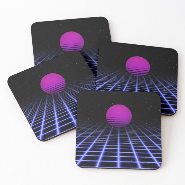 80s Digital Horizon - Sunset Aesthetic Coasters (Set of 4)