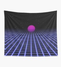 80s Digital Horizon - Sunset Aesthetic Wall Tapestry