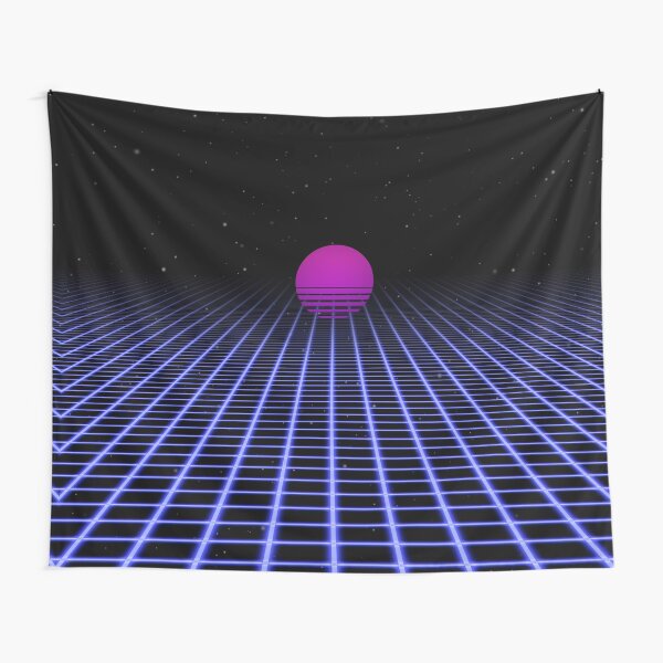 80s Digital Horizon - Sunset Aesthetic Tapestry