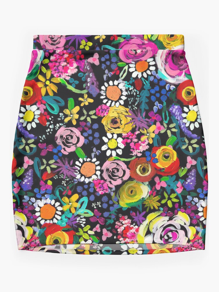 Thumbnail 3 of 4, Mini Skirt, Les Fleurs Vibrant Floral Painting Print designed and sold by theartwerks.
