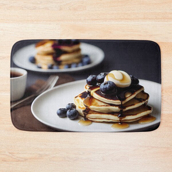Item preview, Maple syrup dripping onto blueberry pancakes, food photography, computer AI generated art designed and sold by SvetlanaSF.
