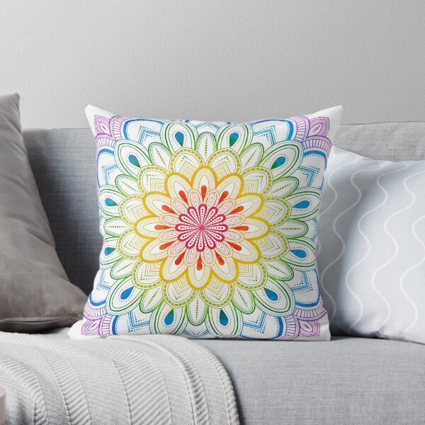 Rainbow Mandala Throw Pillow