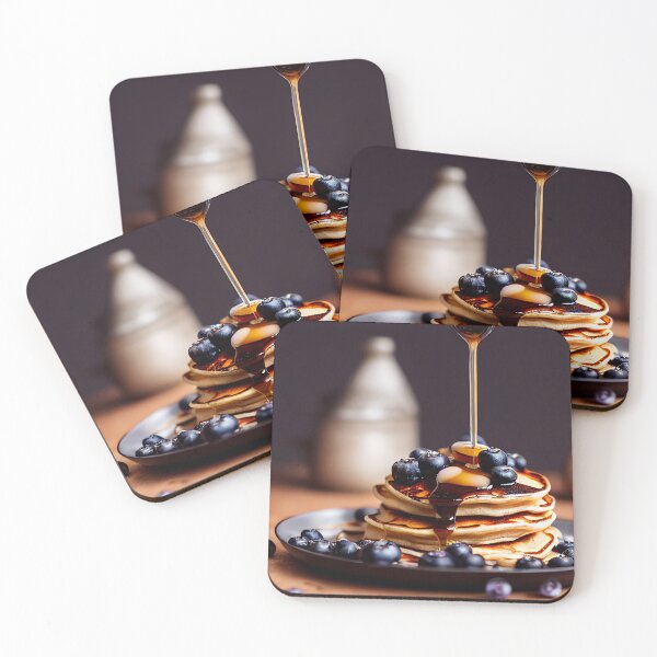 Item preview, Maple syrup dripping onto blueberry pancakes, food photography, computer AI generated art designed and sold by SvetlanaSF.