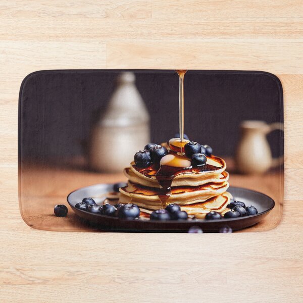 Item preview, Maple syrup dripping onto blueberry pancakes, food photography, computer AI generated art designed and sold by SvetlanaSF.