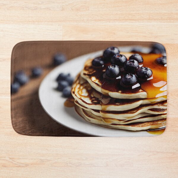Item preview, Maple syrup dripping onto blueberry pancakes, food photography, computer AI generated art designed and sold by SvetlanaSF.