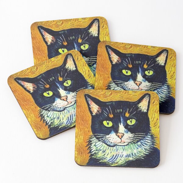 Item preview, Black cat with yellow background portrait paint designed and sold by FineArtLoverr.