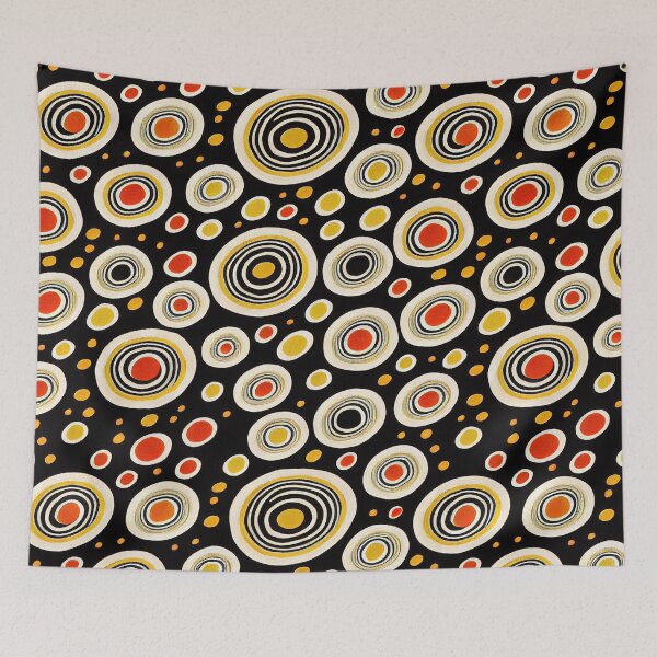 Aperçu de l'œuvre Noir Orange et Jaune Simple Minimaliste Abstrait Moderne Point et Cercle Rétro Motif à Bulles créée et vendue par CrowBerryCream.