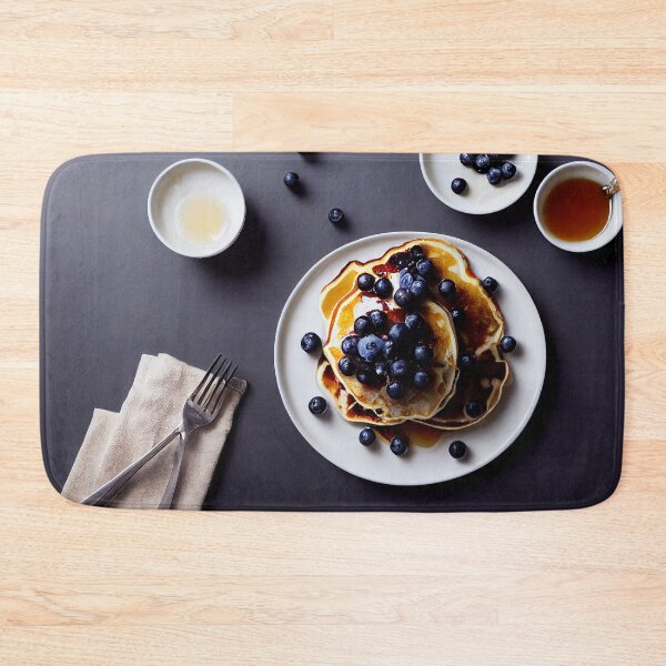 Item preview, Maple syrup dripping onto blueberry pancakes, food photography, computer AI generated art designed and sold by SvetlanaSF.