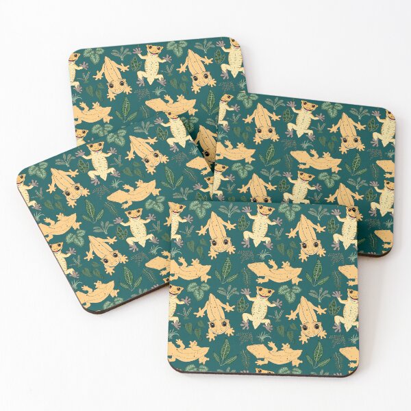 Item preview, Crested Gecko Frogbutt and tropical plant leaves pattern - lizards & leaves pattern - deep jungle green designed and sold by EcoElsa.