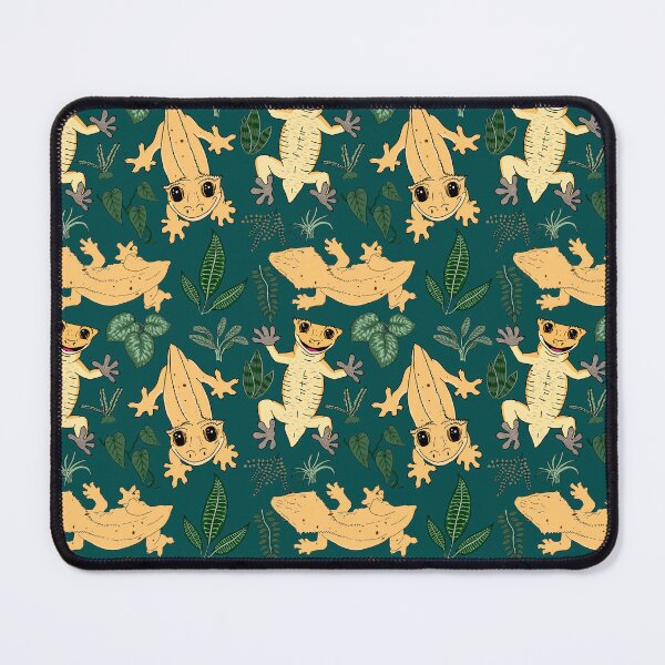 Item preview, Crested Gecko Frogbutt and tropical plant leaves pattern - lizards & leaves pattern - deep jungle green designed and sold by EcoElsa.
