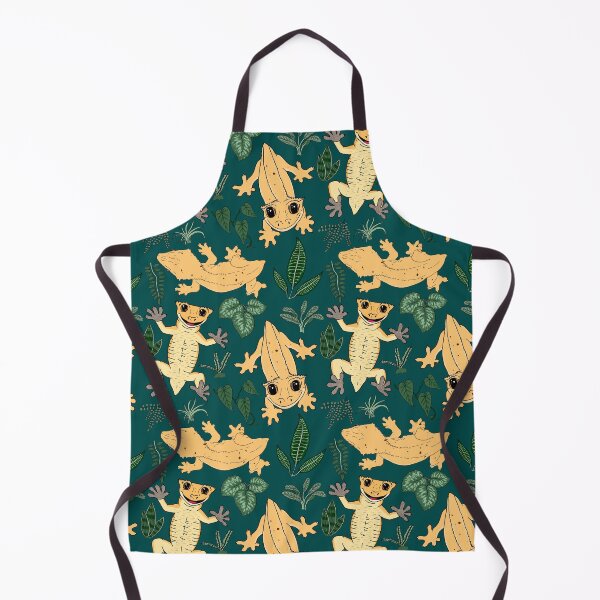 Item preview, Crested Gecko Frogbutt and tropical plant leaves pattern - lizards & leaves pattern - deep jungle green designed and sold by EcoElsa.
