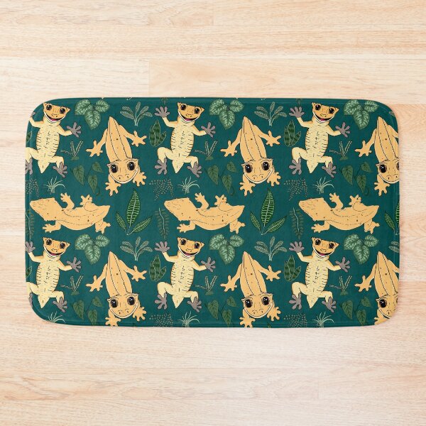 Item preview, Crested Gecko Frogbutt and tropical plant leaves pattern - lizards & leaves pattern - deep jungle green designed and sold by EcoElsa.