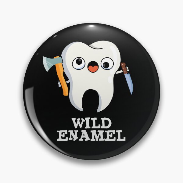 Item preview, Wild Enamel Funny Wild Animal Tooth Puns (Dark BG) designed and sold by punnybone.