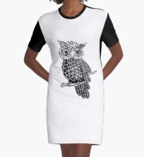Cute Owl On Tree Graphic T-Shirt Dress