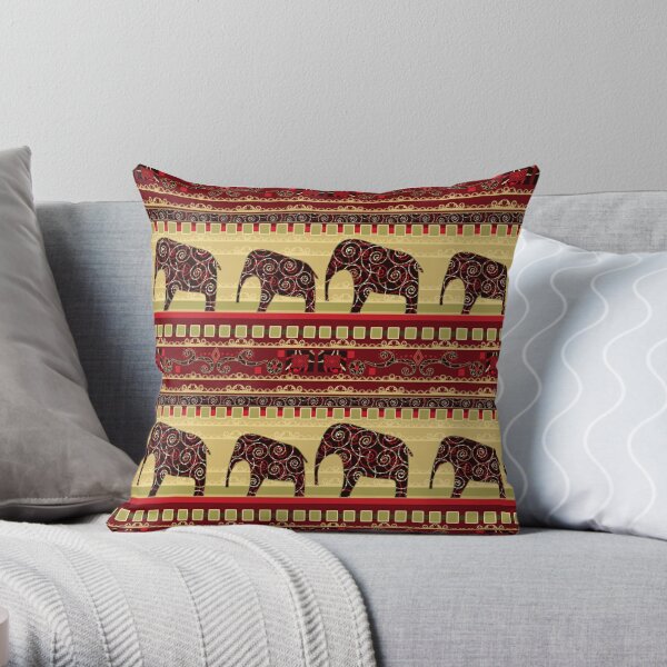 African print with elephants Throw Pillow
