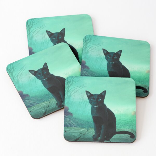 Item preview, Creepy black cat silhouette green mist background Halloween designed and sold by JoeyGrace.