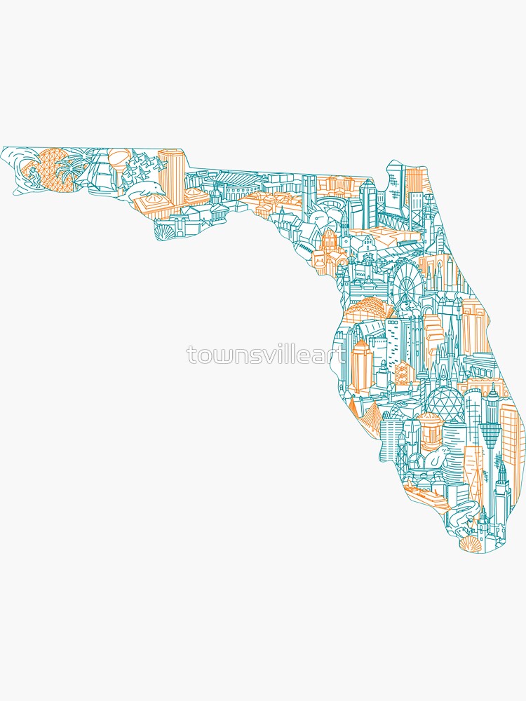 Florida Landmark Art Map by townsvilleart