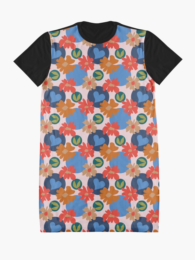 Alternate view of Fashionable Autumn Fall Floral Heart Leaves Dots Pattern Graphic T-Shirt Dress