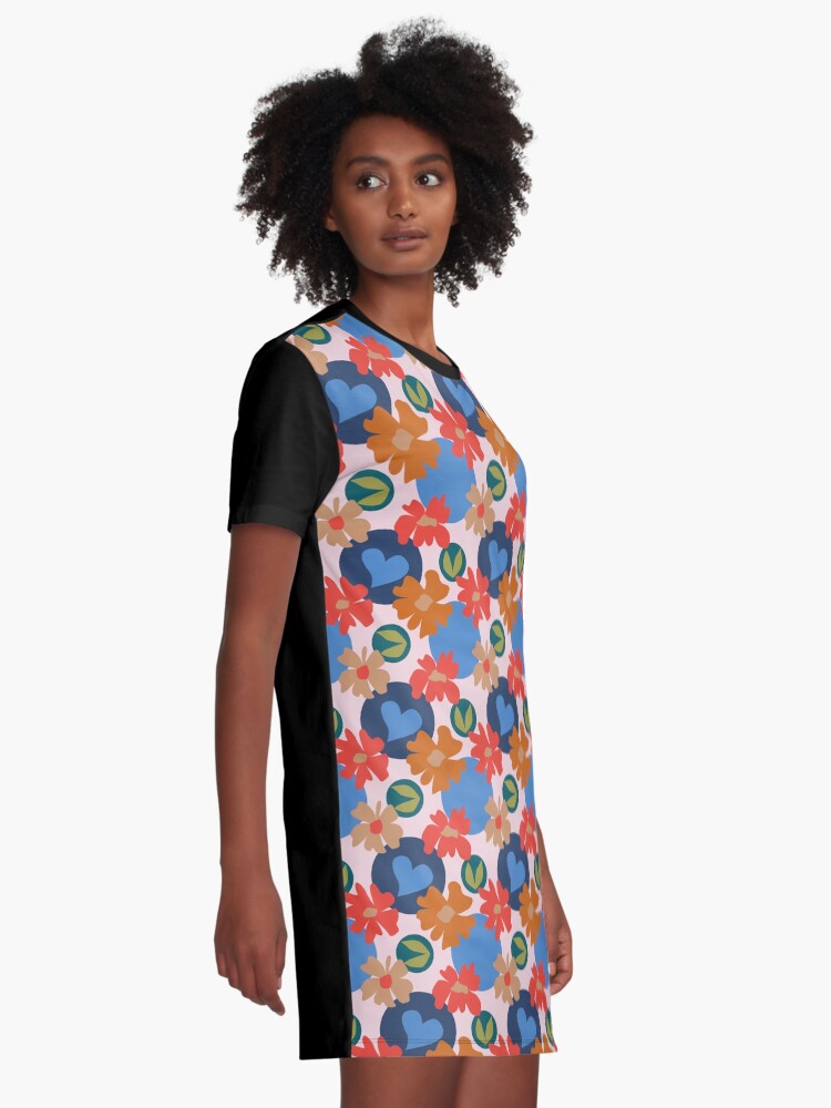 Alternate view of Fashionable Autumn Fall Floral Heart Leaves Dots Pattern Graphic T-Shirt Dress