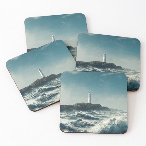 Item preview, Lighthouse on the shore with big waves designed and sold by PM-Artistic.