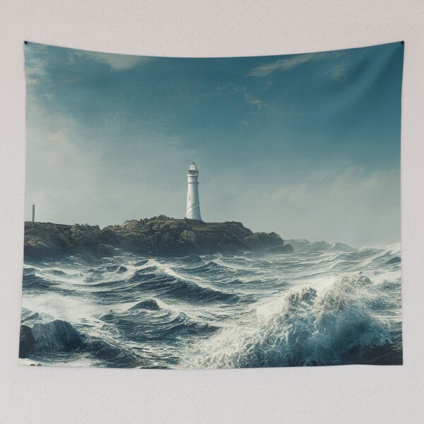 Item preview, Lighthouse on the shore with big waves designed and sold by PM-Artistic.