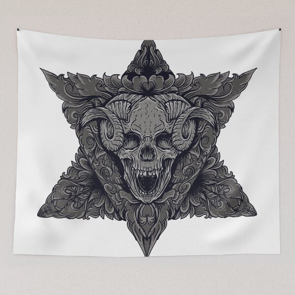 Item preview, Devil skull art work with engraving ornament designed and sold by JTS STORE.