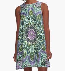 Hand Drawn Pink Purple Mandala on Dark A-Line Dress