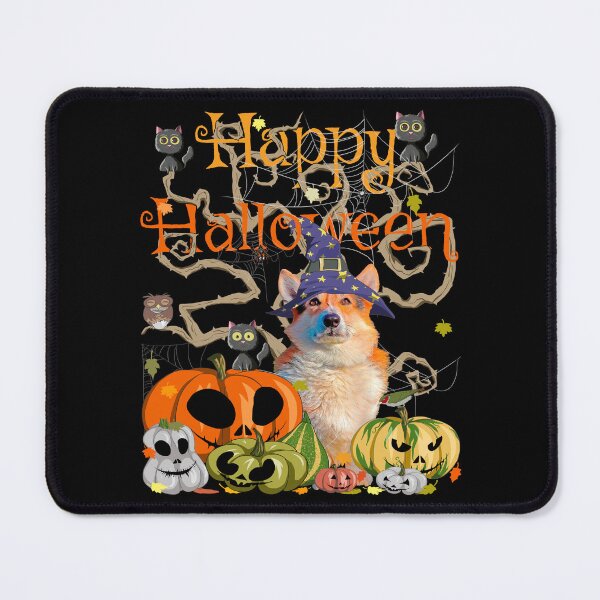 Item preview, Happy Halloween Witch Corgi Pumpkin Black Cat Jack-O-Lantern designed and sold by r-silver.