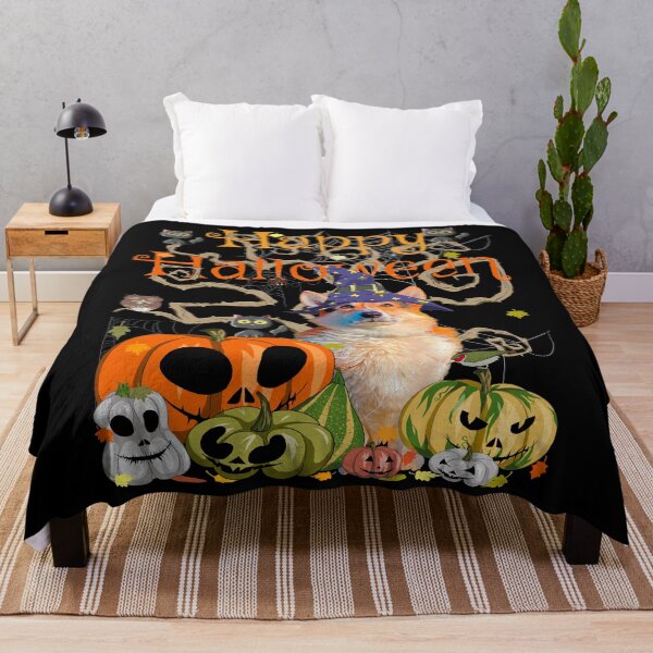 Item preview, Happy Halloween Witch Corgi Pumpkin Black Cat Jack-O-Lantern designed and sold by r-silver.