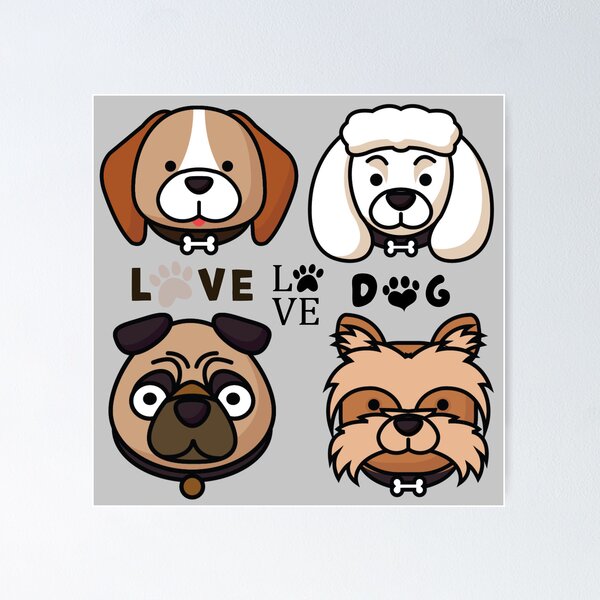 Artikelvorschau, Niedliches Hunde-Sticker-Paket mit 4 Sticker-Packs im Cartoon-Stil der 3. Auflage entworfen und verkauft von RIGHT BRAIN DESIGNS.