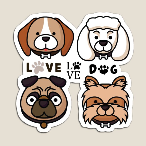 Item preview, Cute dog sticker package of 4 cartoon 3rd edition style sticker packs designed and sold by RIGHT BRAIN DESIGNS.