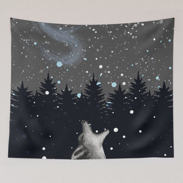 Item preview, Lonely Wolf Singing in the Black Woods of the Dark Snowy Winter Night designed and sold by CommittedGrace.