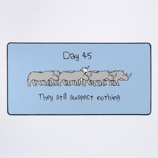 Item preview, Day 45. They still suspect nothing. (Unicorn + Rhinos) designed and sold by jezkemp.