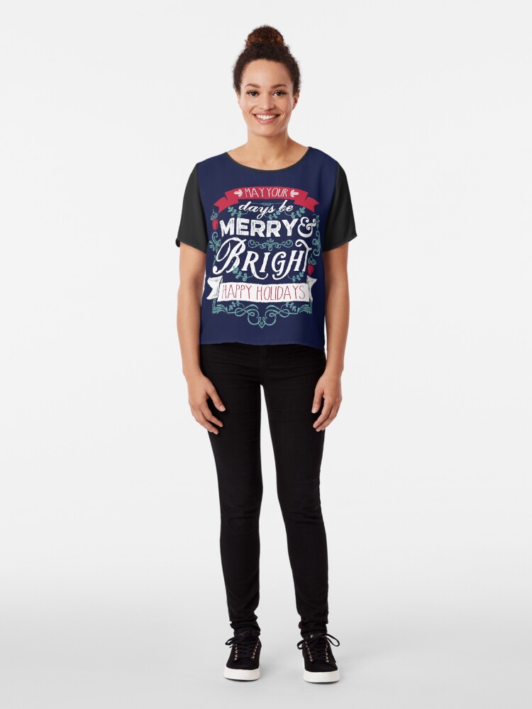 Alternate view of Merry & Bright Christmas Happy Holidays Typography Chiffon Top