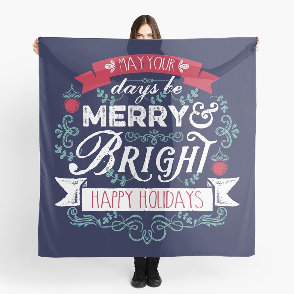 Merry & Bright Christmas Happy Holidays Typography Scarf