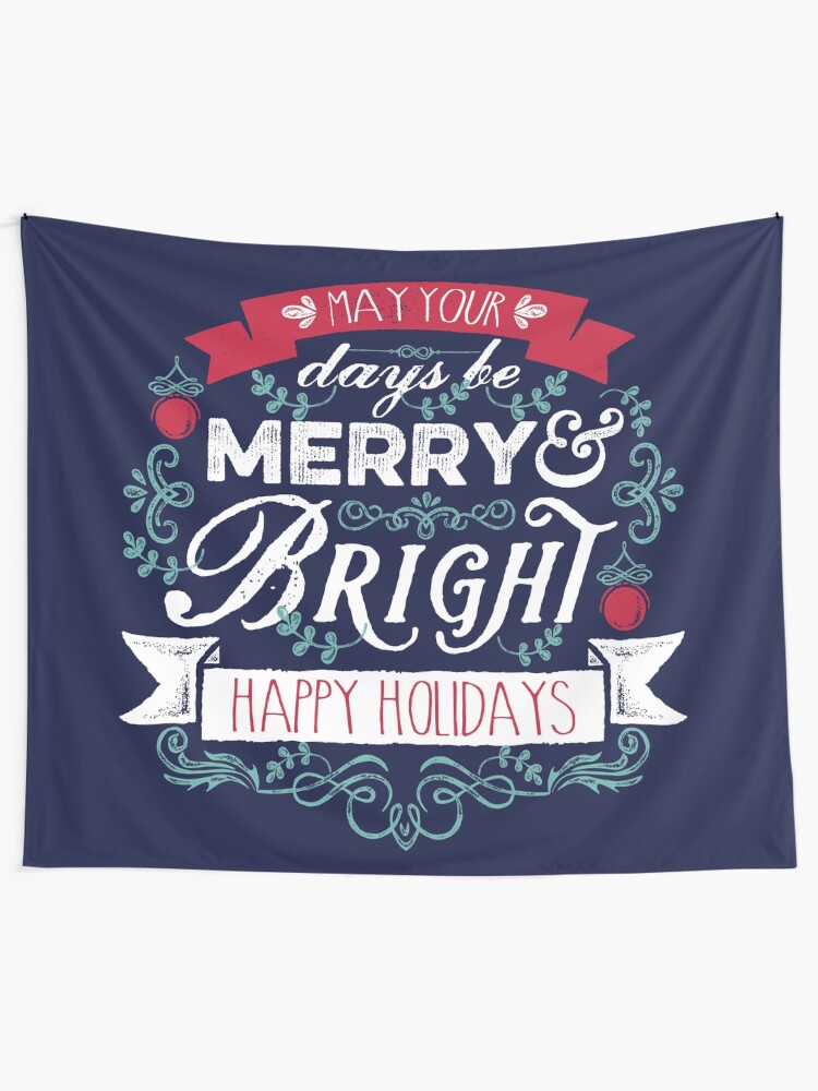 Alternate view of Merry & Bright Christmas Happy Holidays Typography Tapestry