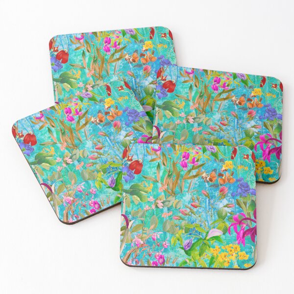 Item preview, Floral blooms and flowers exotic garden, roses and flowers, botanical pattern, flowers illustration, plants pattern, turquoise green floral designed and sold by ZeinabTaha.