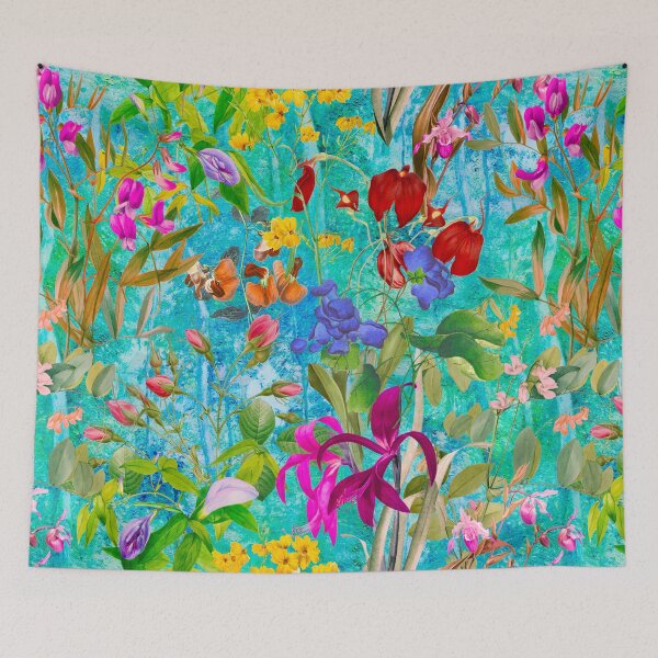 Item preview, Floral blooms and flowers exotic garden, roses and flowers, botanical pattern, flowers illustration, plants pattern, turquoise green floral designed and sold by ZeinabTaha.