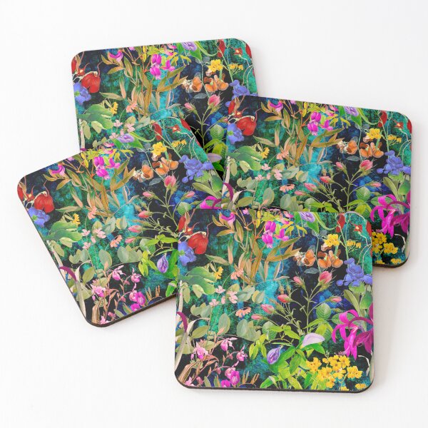 Item preview, Floral blooms and flowers exotic garden, roses and flowers, botanical pattern, flowers illustration, plants pattern, black green floral designed and sold by ZeinabTaha.