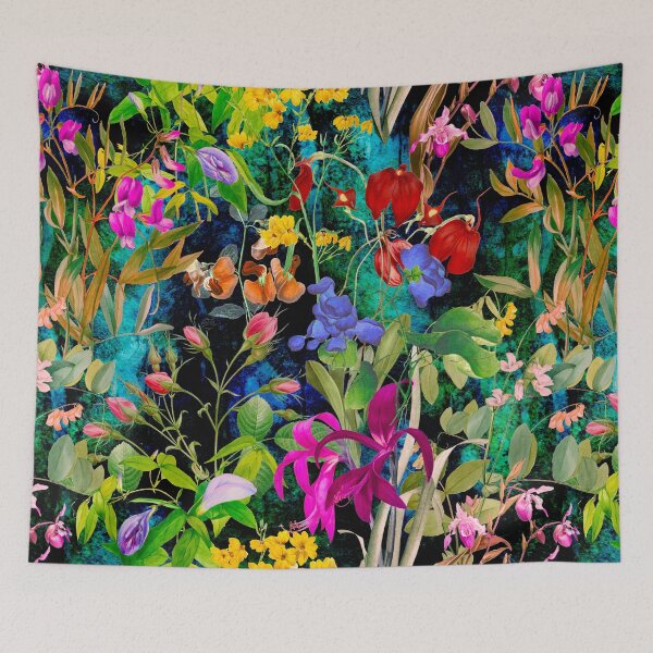 Item preview, Floral blooms and flowers exotic garden, roses and flowers, botanical pattern, flowers illustration, plants pattern, black green floral designed and sold by ZeinabTaha.