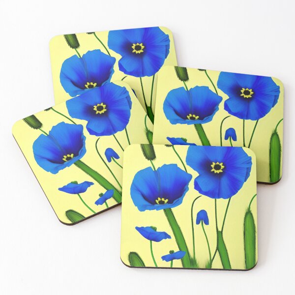 Item preview, BEAUTIFUL BLUE POPPIES LIGHT YELLOW BACKGROUND designed and sold by sailorsam1805.