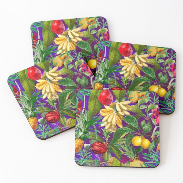 Item preview, Trendy banana floral leaves and fruits tropical pattern, botanical illustration, plants pattern, purple floral illustration  designed and sold by ZeinabTaha.