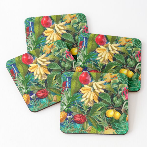 Item preview, Trendy banana floral leaves and fruits tropical pattern, botanical illustration, plants pattern, black turquoise floral illustration  designed and sold by ZeinabTaha.