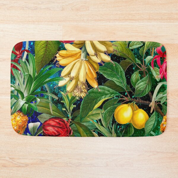Item preview, Trendy banana floral leaves and fruits tropical pattern, botanical illustration, plants pattern, black turquoise floral illustration  designed and sold by ZeinabTaha.