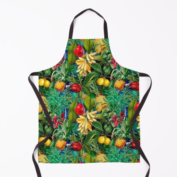 Item preview, Trendy banana floral leaves and fruits tropical pattern, botanical illustration, plants pattern, black turquoise floral illustration designed and sold by ZeinabTaha.