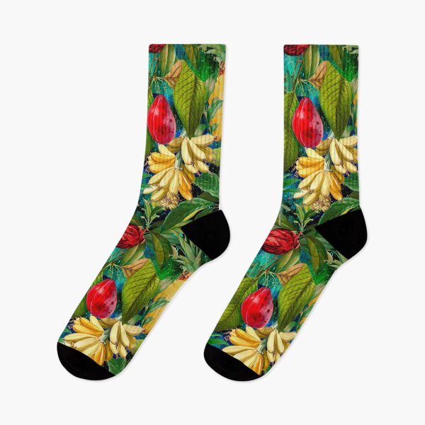 Item preview, Trendy banana floral leaves and fruits tropical pattern, botanical illustration, plants pattern, black turquoise floral illustration  designed and sold by ZeinabTaha.