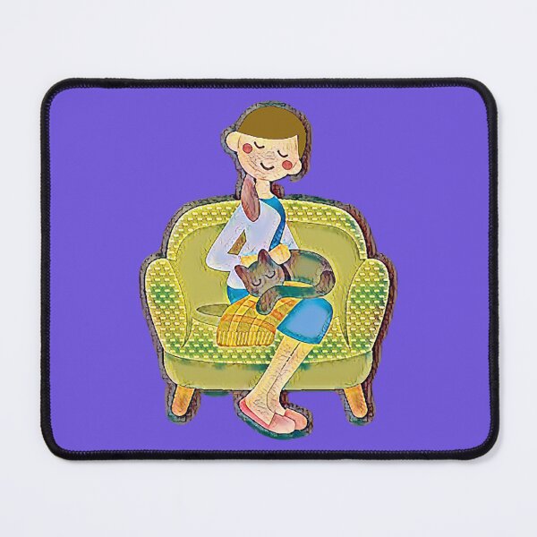 Item preview, A young woman sitting on an armchair with a kitty in her arms - artistic illustration design designed and sold by Habatour Creations Exclusive Digital Art Products.